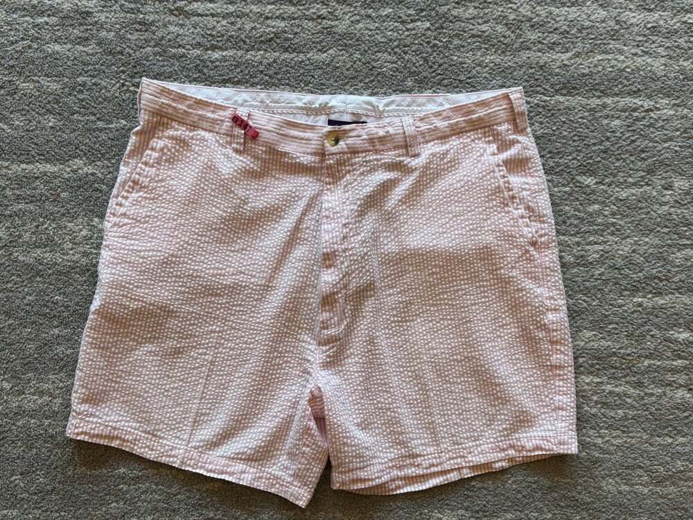Alan Flusser Seersucker Shorts Size 42 Pink White Stripe
